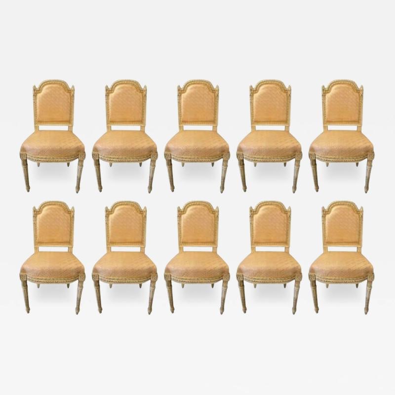 10 Swedish Louis XVI Style Dining / Side Chairs Painted Carved Frames New Fabric (1 of 12)
