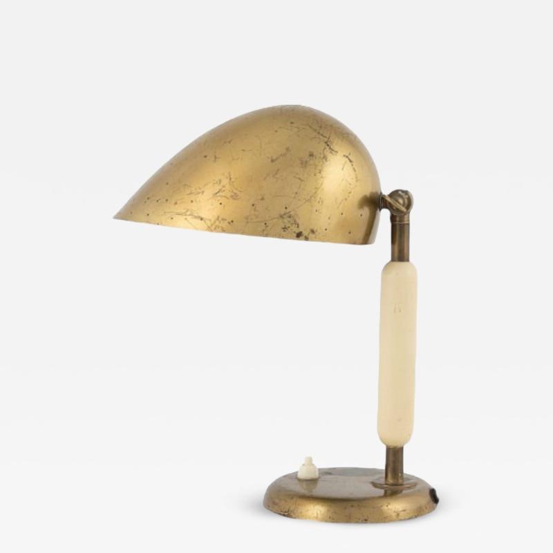 Harald Notini, Swedish Modern, Patinated Brass, Wood, Rare Table Lamp, 1930s (1 of 6)