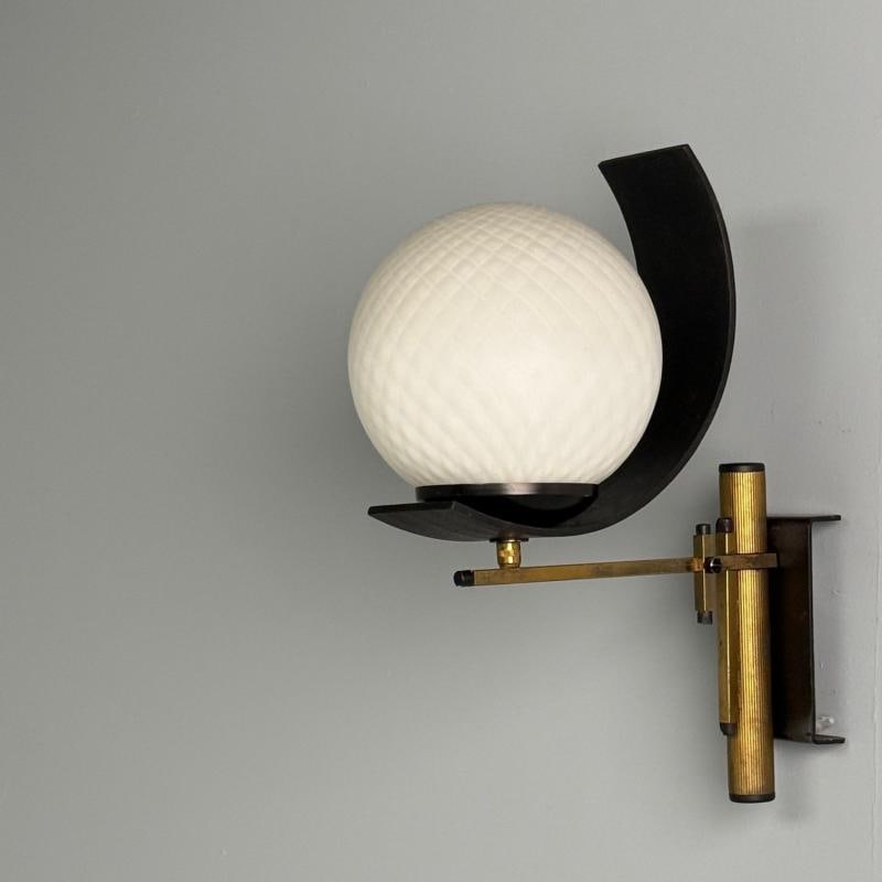 Stilux Attr., Italian Mid-Century Modern, Dome Wall Sconce, Brass, Iron, Glass - 3