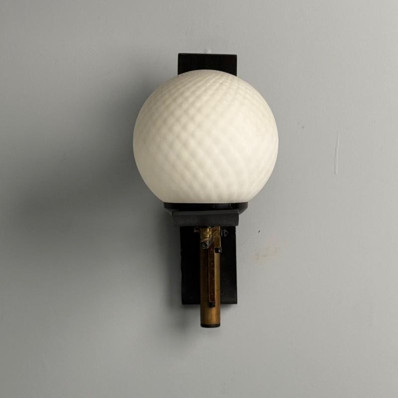 Stilux Attr., Italian Mid-Century Modern, Dome Wall Sconce, Brass, Iron, Glass - 4