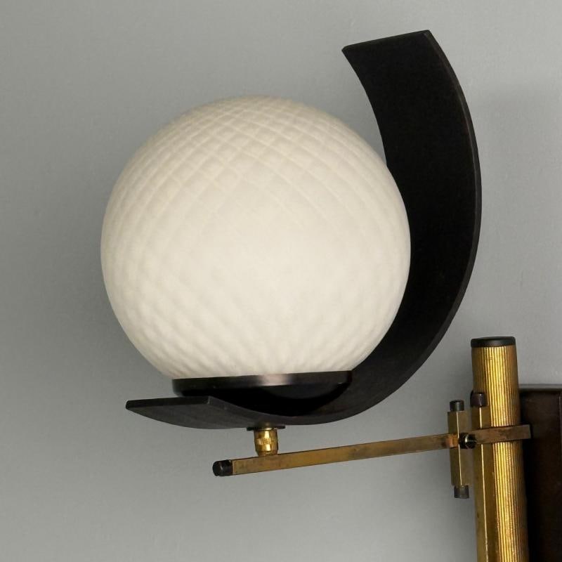 Stilux Attr., Italian Mid-Century Modern, Dome Wall Sconce, Brass, Iron, Glass - 5