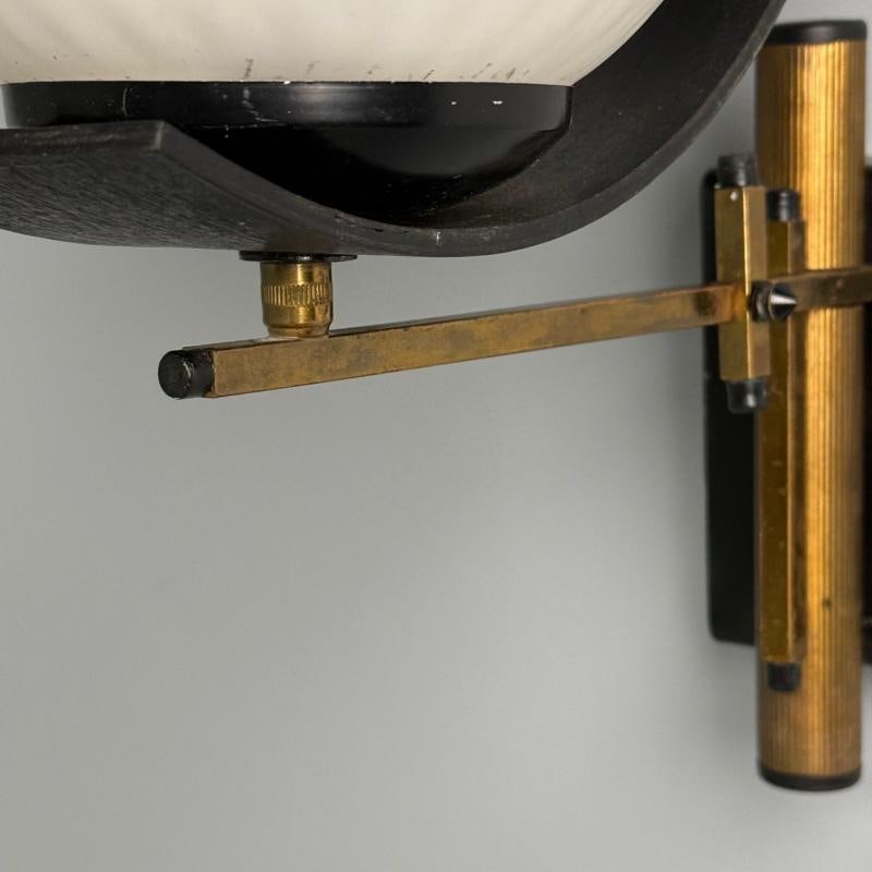 Stilux Attr., Italian Mid-Century Modern, Dome Wall Sconce, Brass, Iron, Glass - 6
