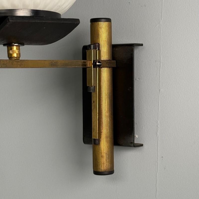 Stilux Attr., Italian Mid-Century Modern, Dome Wall Sconce, Brass, Iron, Glass - 7