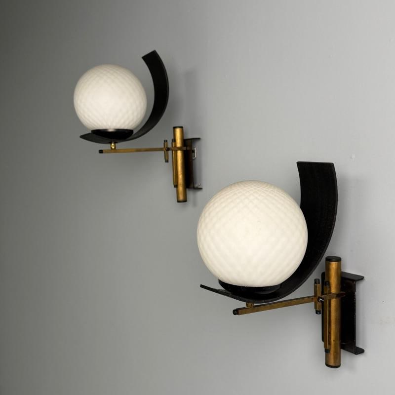 Stilux Attr., Italian Mid-Century Modern, Dome Wall Sconce, Brass, Iron, Glass - 8