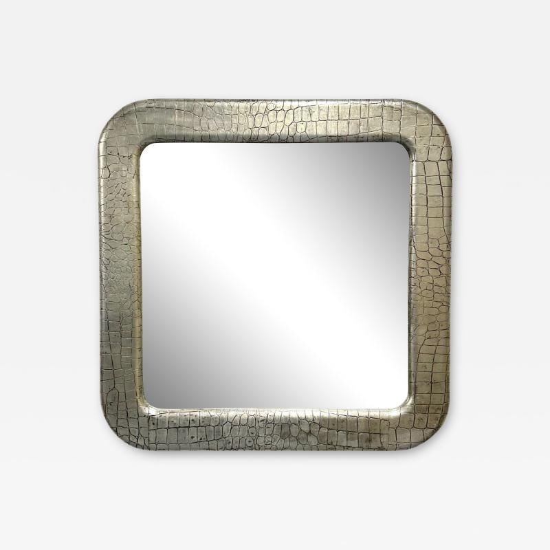 Mid-Century Modern Wall Mirror, Embossed Crocodile Leather, Baughman for Coggin (1 of 11)