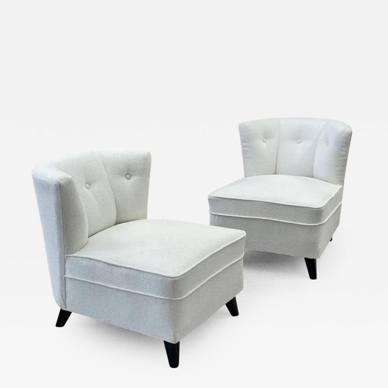 Pair Mid-Century Modern Slipper/Lounge Chairs, American, Bouclé, Pair Low Profie (1 of 11)