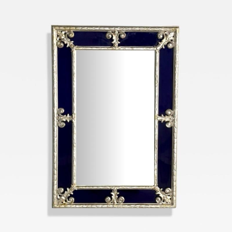Hollywood Regency Style, Small Mirror, Cobalt Blue Glass, Silver Leaf, 1980s (1 of 7)