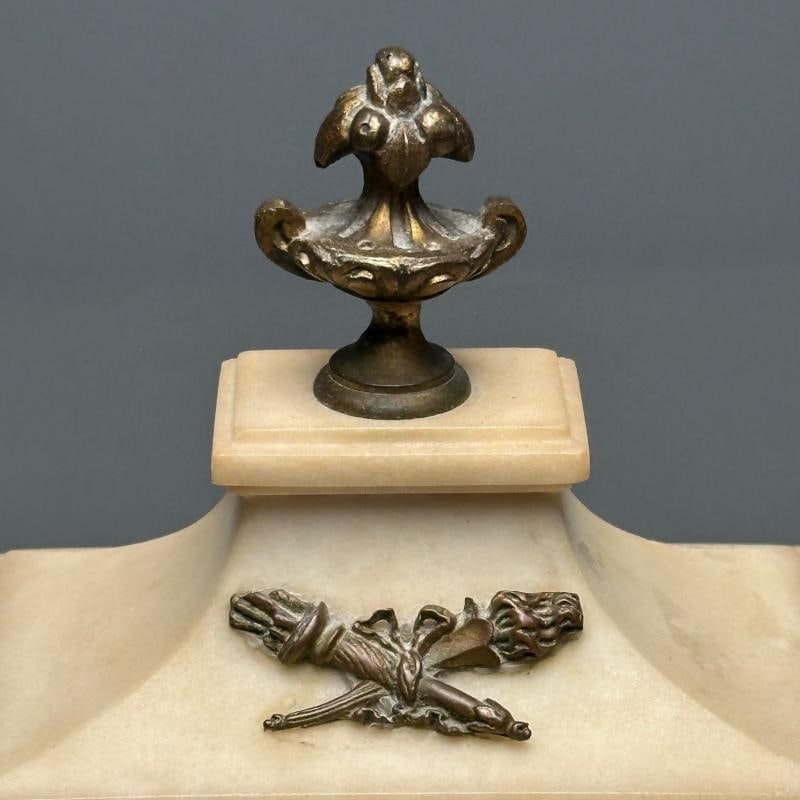 Marble and Bronze French Mantle, Bracket or Table Clock, France, Signed - 12