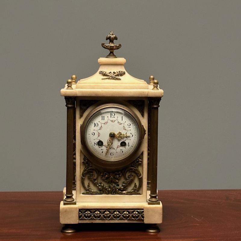 Marble and Bronze French Mantle, Bracket or Table Clock, France, Signed - 2