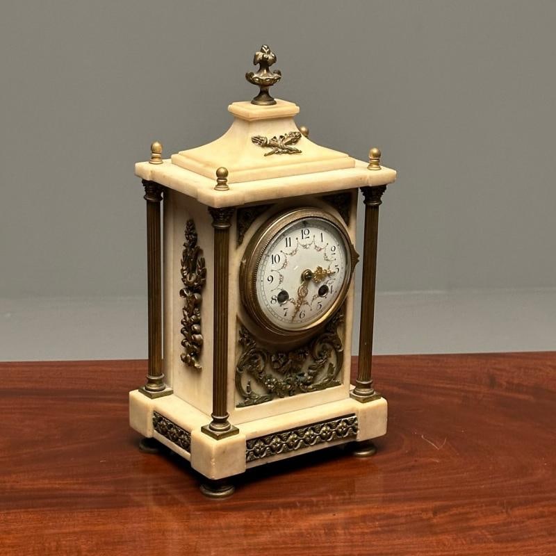 Marble and Bronze French Mantle, Bracket or Table Clock, France, Signed - 3