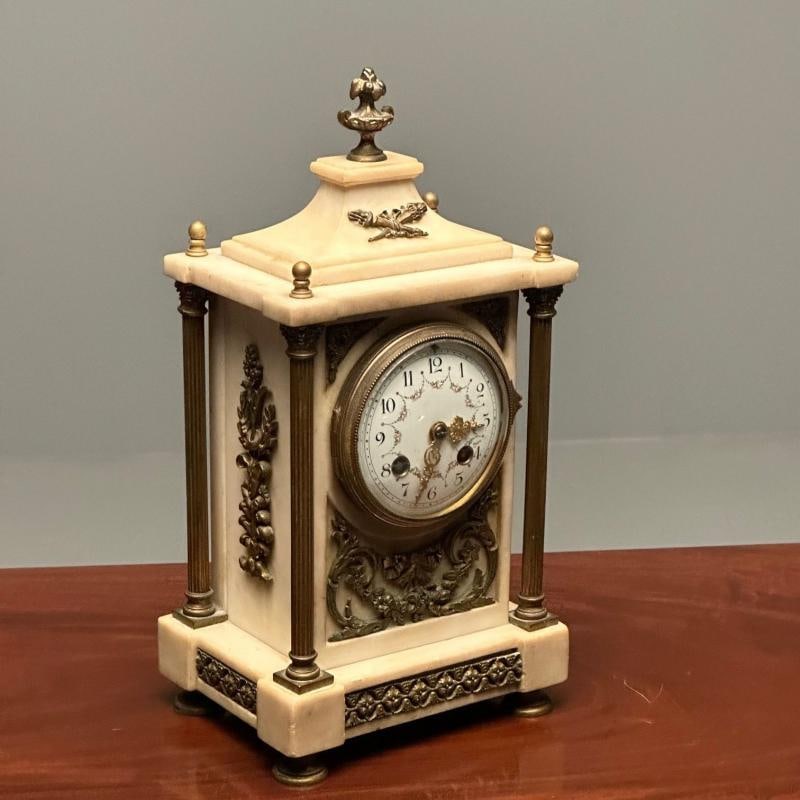 Marble and Bronze French Mantle, Bracket or Table Clock, France, Signed - 4