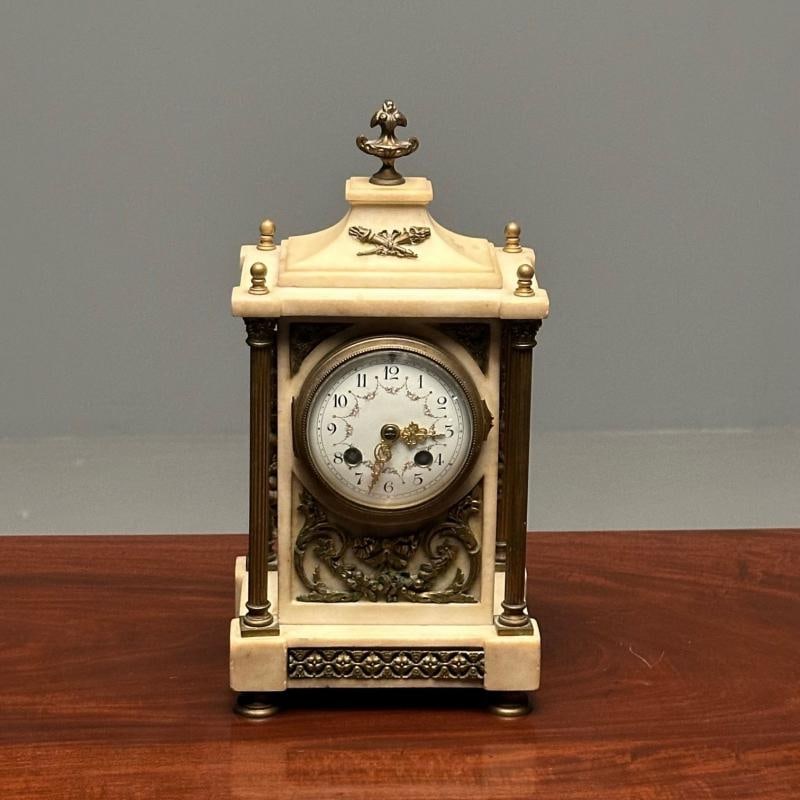 Marble and Bronze French Mantle, Bracket or Table Clock, France, Signed - 5