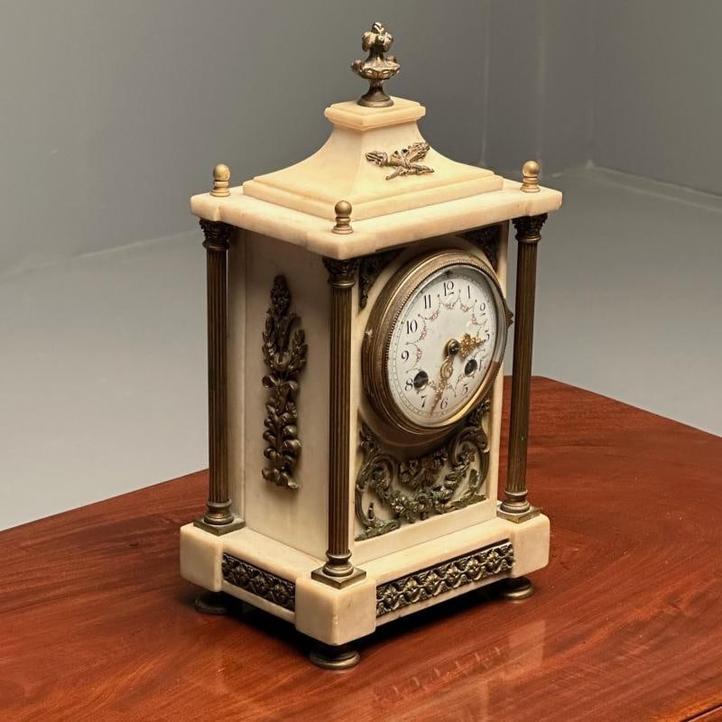 Marble and Bronze French Mantle, Bracket or Table Clock, France, Signed - 6