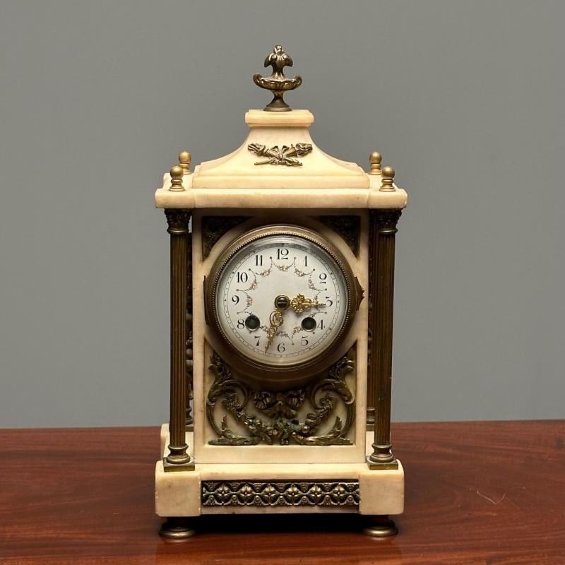 Marble and Bronze French Mantle, Bracket or Table Clock, France, Signed - 7