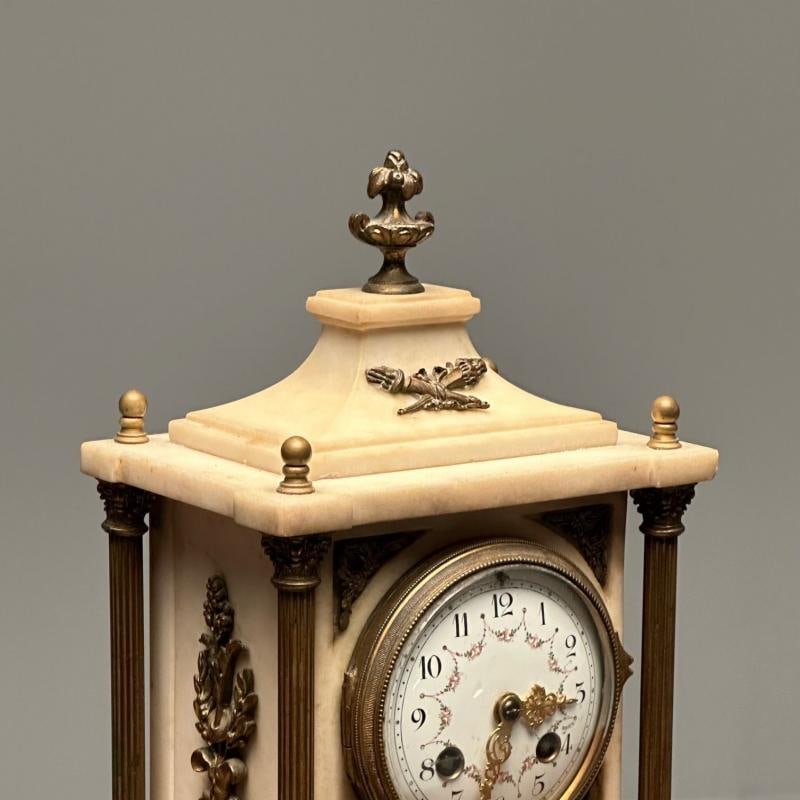 Marble and Bronze French Mantle, Bracket or Table Clock, France, Signed - 9