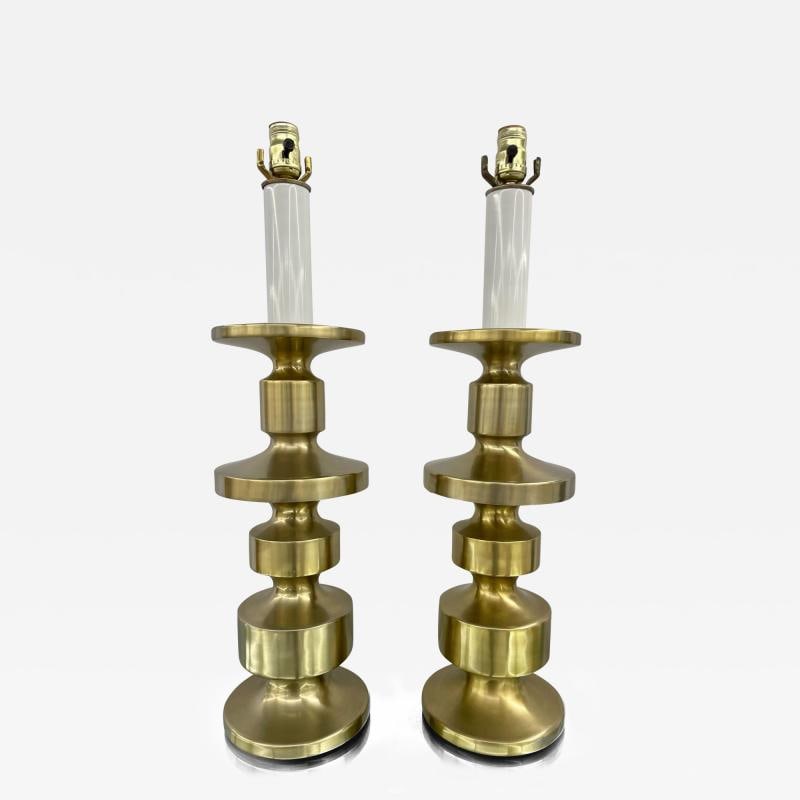 Pair of Hollywood Regency Solid Brass Table / Desk Lamps, Candlestick, Modern: Title: Pair of Hollywood Regency Solid Brass Table / Desk Lamps, Candlestick, Modern Description: Description 1: Pair of Hollywood Regency Solid Brass Table / Desk Lamps, Candlestick, Modern Brushed B
