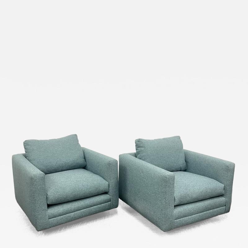 Pair Teal Milo Baughman Style Mid Century Modern Lounge Chairs, Swivel, Square (1 of 12)