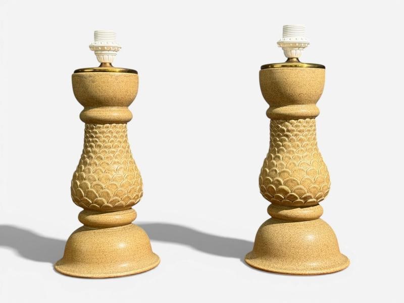 Kaisa Essén, Table Lamps, Beige Stoneware, Sweden, 1980s - 4