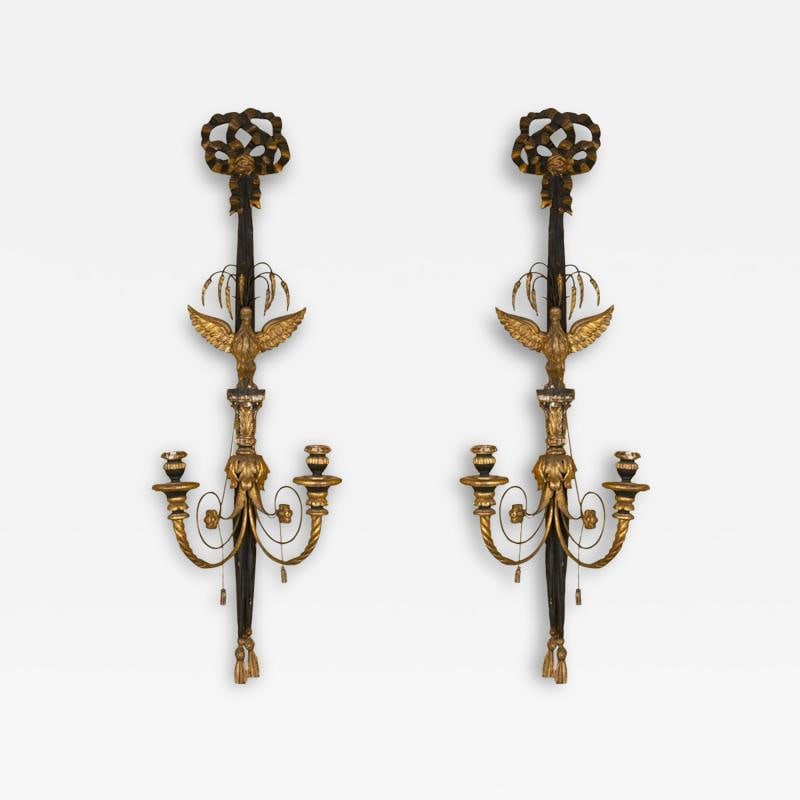Pair of Two Light Louis XVI Style Eagle Carved Gilt Wall Sconces (1 of 10)