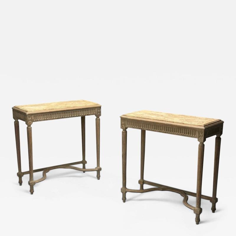 Gustavian, Louis XVI Style, Console Tables, Distressed Grey Wood, Marble, France (1 of 11)