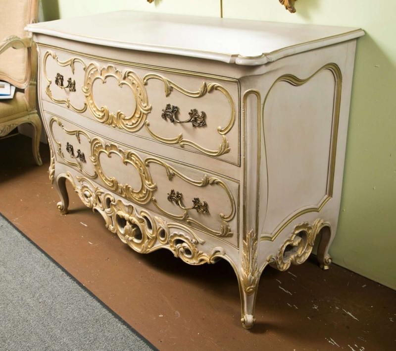 French Bombe Commode Creme Peinte And Parcel Gilt - 10
