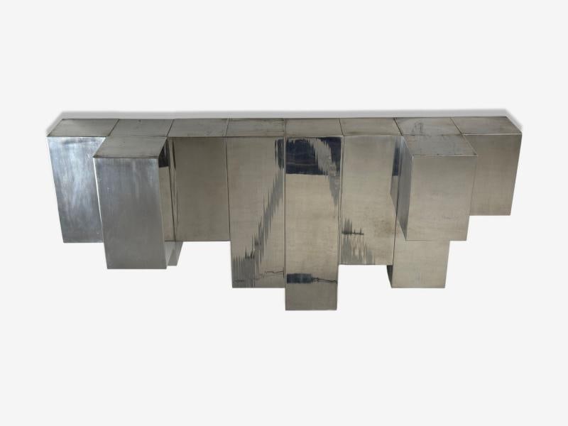 Paul Evans Style, Patchwork Chrome, Mirrored Wall Shelf, USA, 1980s - 7