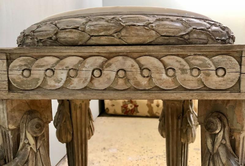 Gray Painted Swedish Stool with New Marble Top 19th Century Beechwood - 10
