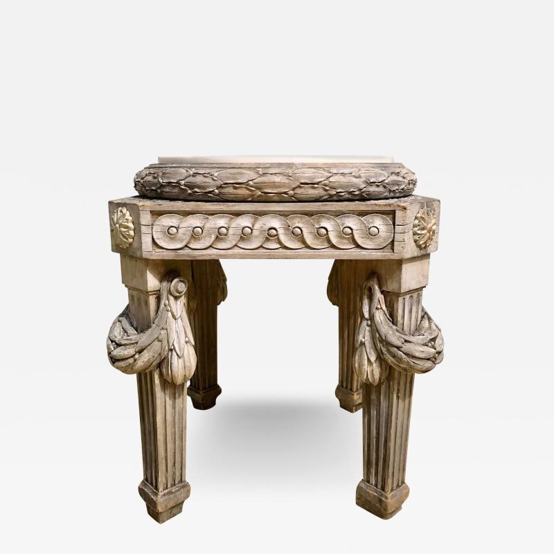 Gray Painted Swedish Stool with New Marble Top 19th Century Beechwood (1 of 12)
