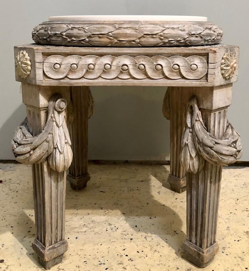 Gray Painted Swedish Stool with New Marble Top 19th Century Beechwood - 2