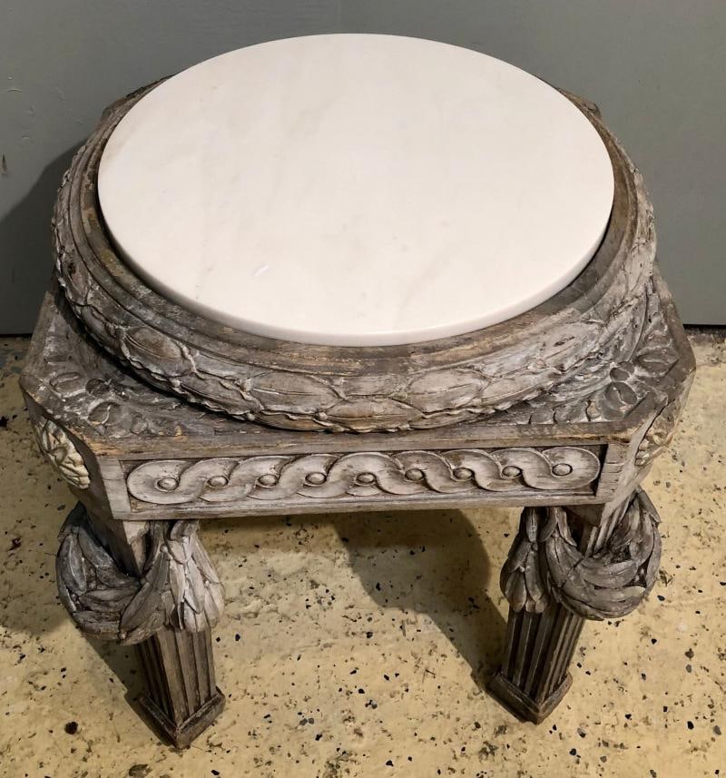 Gray Painted Swedish Stool with New Marble Top 19th Century Beechwood - 4