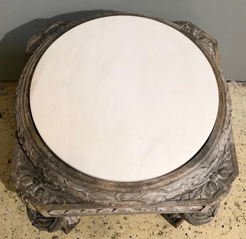 Gray Painted Swedish Stool with New Marble Top 19th Century Beechwood - 5