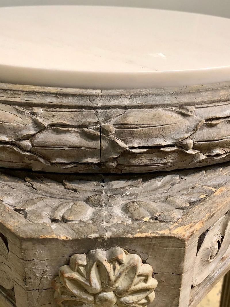 Gray Painted Swedish Stool with New Marble Top 19th Century Beechwood - 7