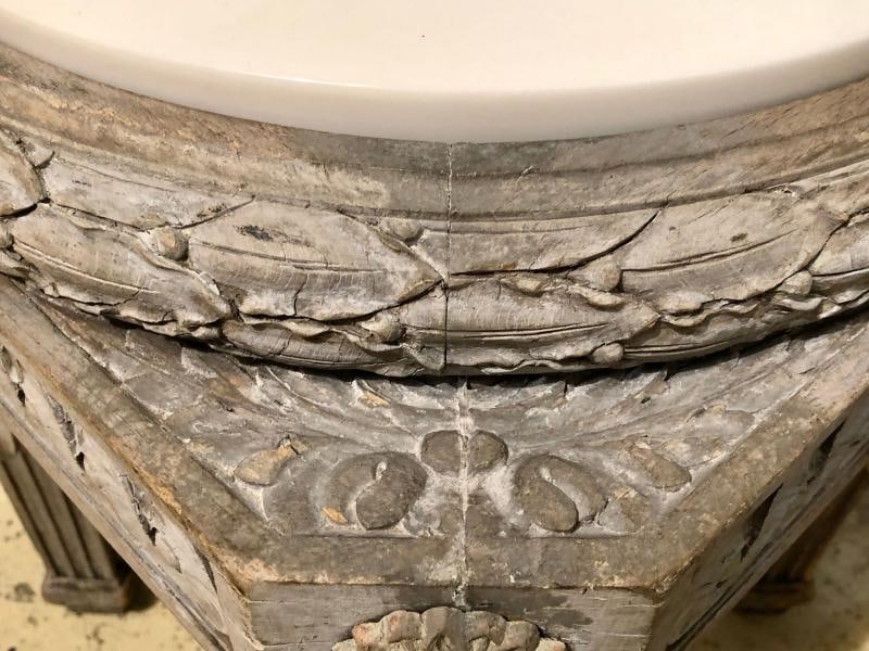 Gray Painted Swedish Stool with New Marble Top 19th Century Beechwood - 8