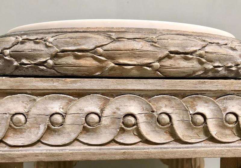 Gray Painted Swedish Stool with New Marble Top 19th Century Beechwood - 9