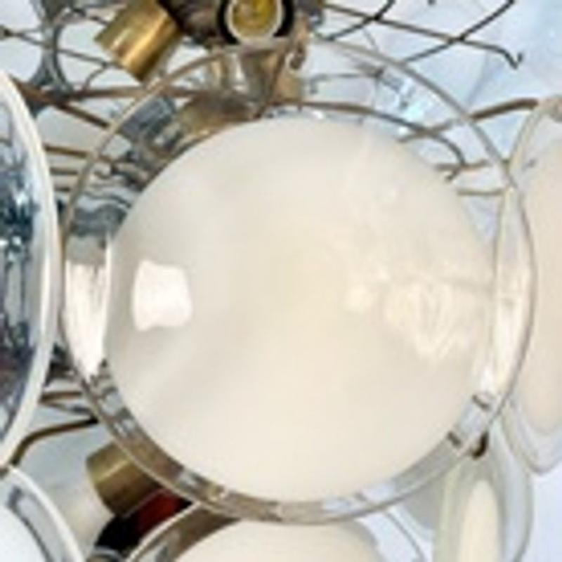 Pair Murano Disc Mid-Century Modern Tiered Chandelier, Antique Brass, Monumental - 6