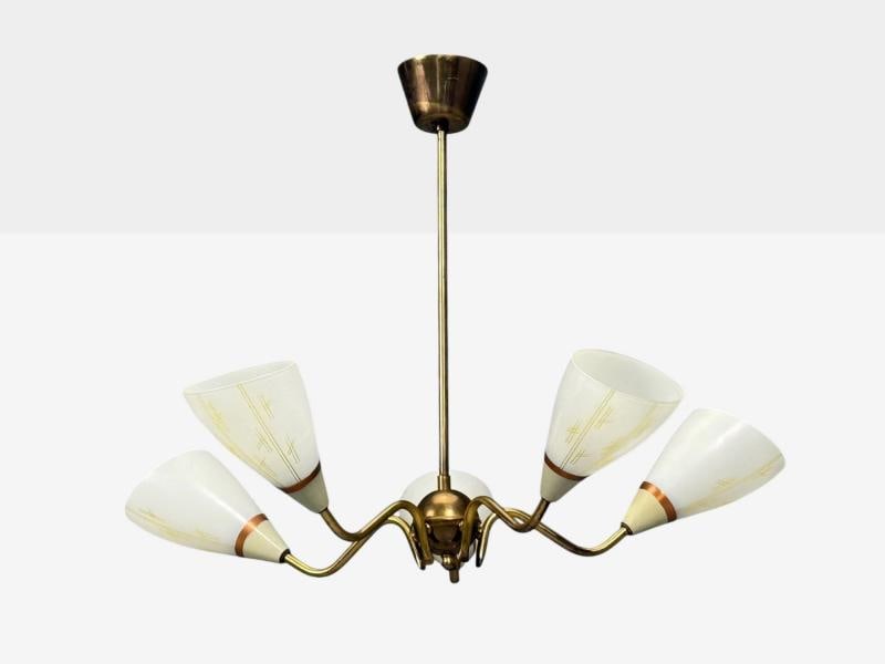 Swedish Modern, Pendant Light, Opaline Glass, Brass, Sweden, 1940s - 3