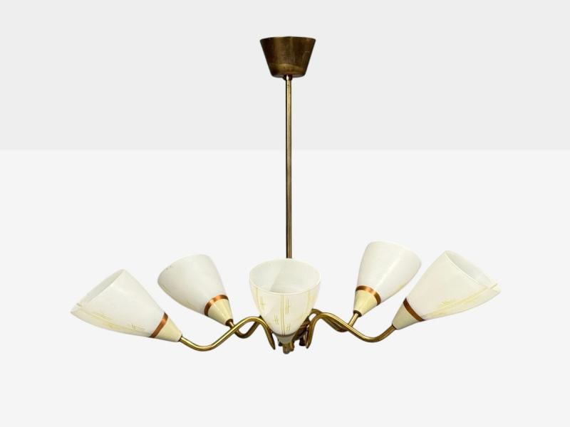 Swedish Modern, Pendant Light, Opaline Glass, Brass, Sweden, 1940s - 5