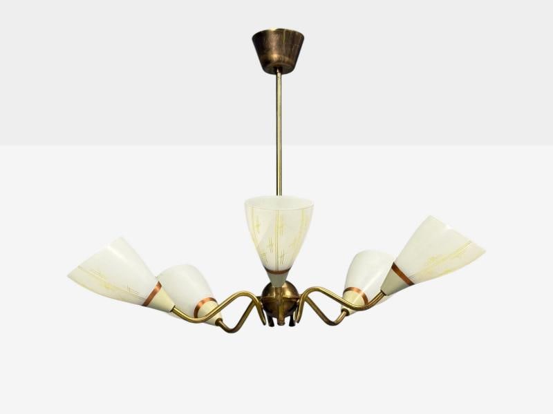 Swedish Modern, Pendant Light, Opaline Glass, Brass, Sweden, 1940s - 6