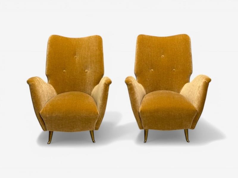 ISA Bergamo, Italian Mid-Century, Bronze, Camel Mohair, Lounge Chairs, 1950s - 3