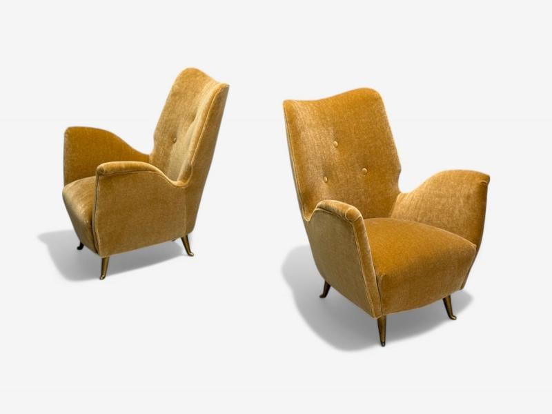 ISA Bergamo, Italian Mid-Century, Bronze, Camel Mohair, Lounge Chairs, 1950s - 5