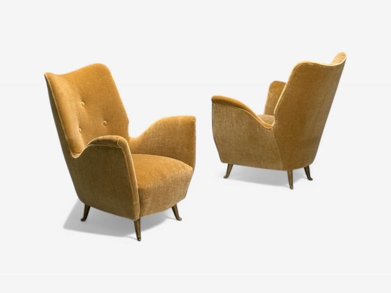 ISA Bergamo, Italian Mid-Century, Bronze, Camel Mohair, Lounge Chairs, 1950s - 8
