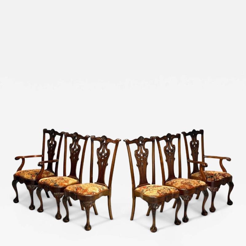 Georgian, Mahogany, Fabric, Six Chippendale Dining Chairs, England, 1960s (1 of 13)