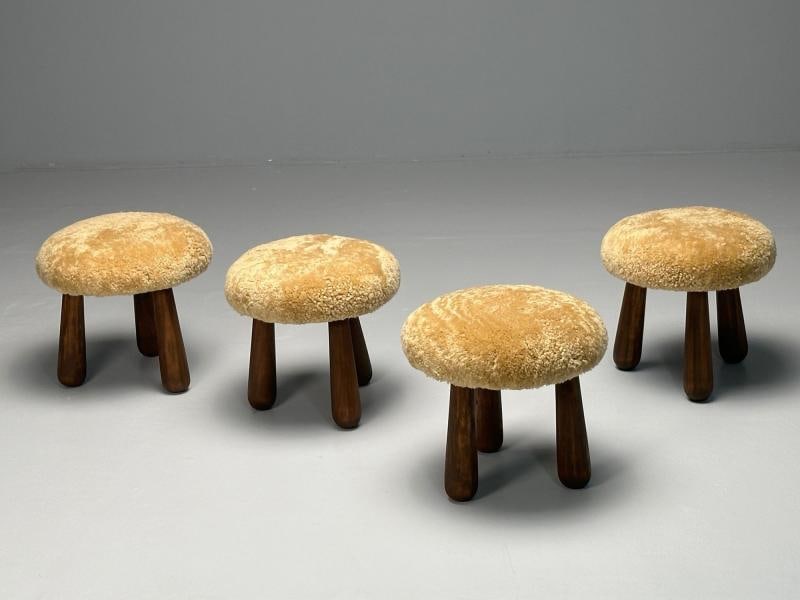 Contemporary, Danish Modern, Sheepskin Stools, Honey Shearling, Maple - 10