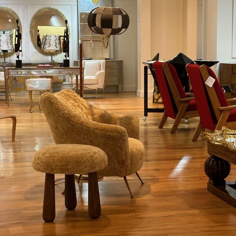 Contemporary, Danish Modern, Sheepskin Stools, Honey Shearling, Maple - 11
