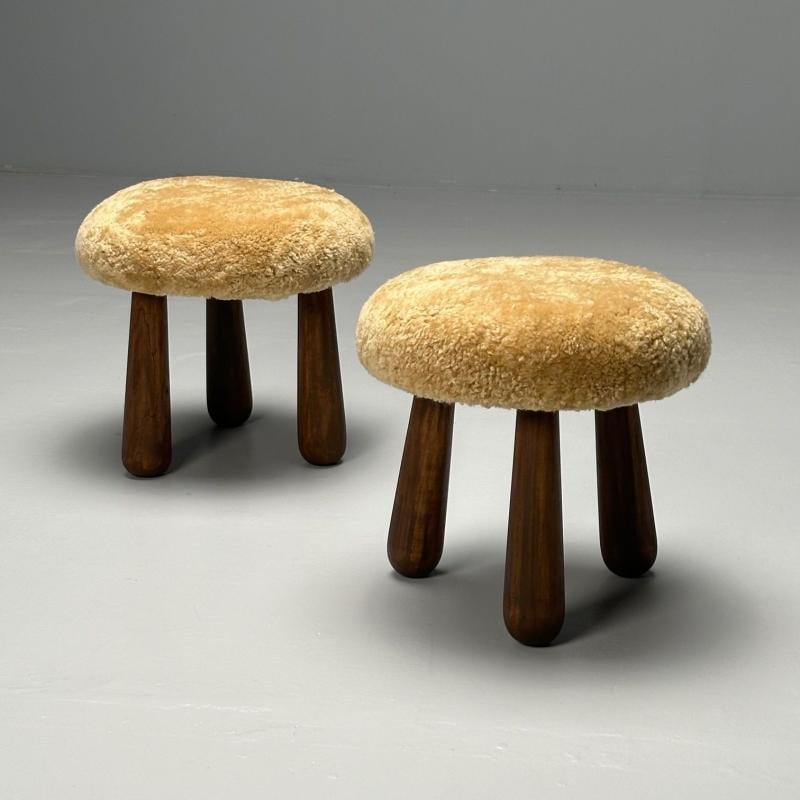 Contemporary, Danish Modern, Sheepskin Stools, Honey Shearling, Maple - 2