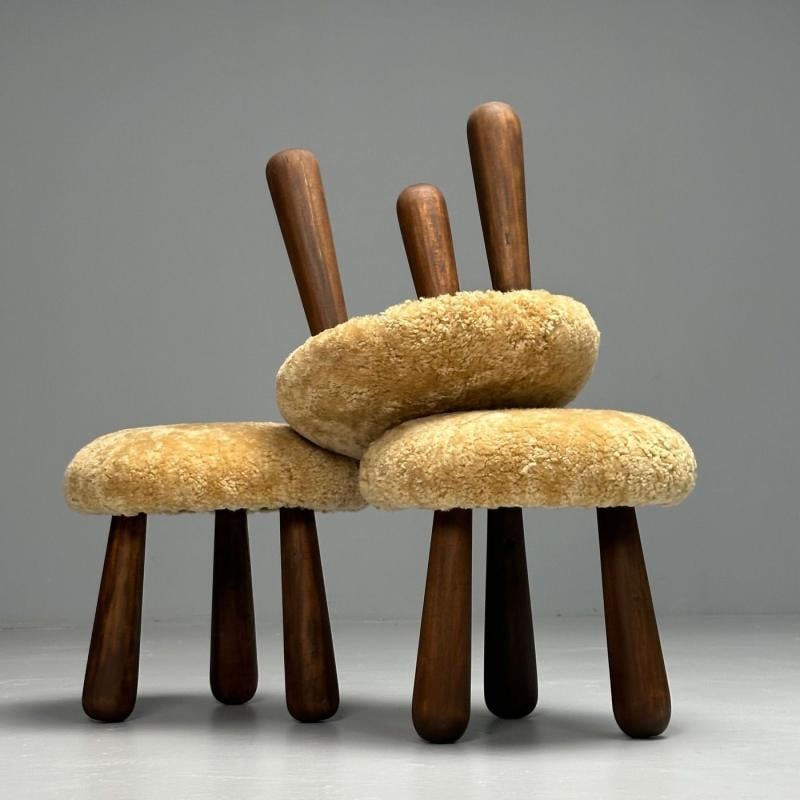 Contemporary, Danish Modern, Sheepskin Stools, Honey Shearling, Maple - 3