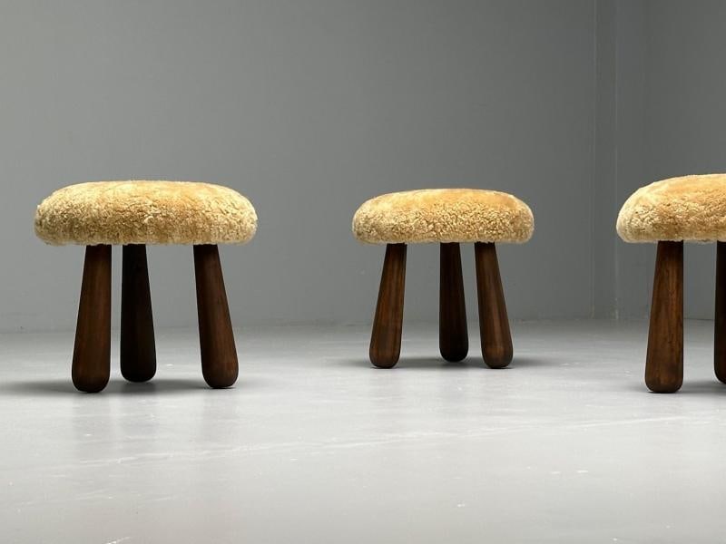 Contemporary, Danish Modern, Sheepskin Stools, Honey Shearling, Maple - 4