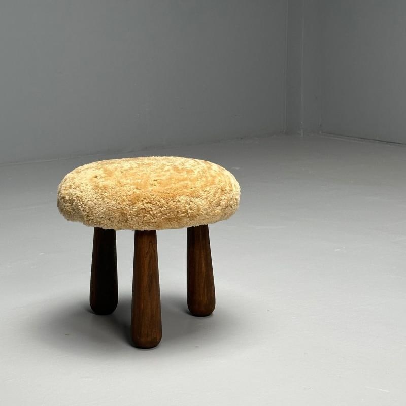 Contemporary, Danish Modern, Sheepskin Stools, Honey Shearling, Maple - 6