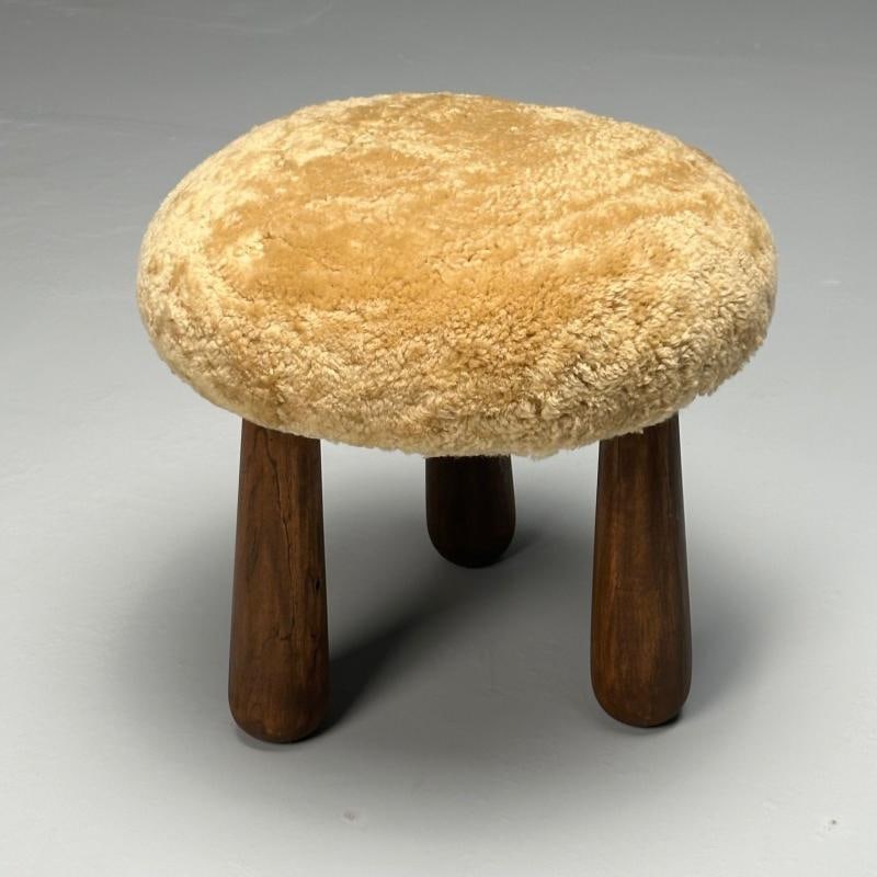 Contemporary, Danish Modern, Sheepskin Stools, Honey Shearling, Maple - 8