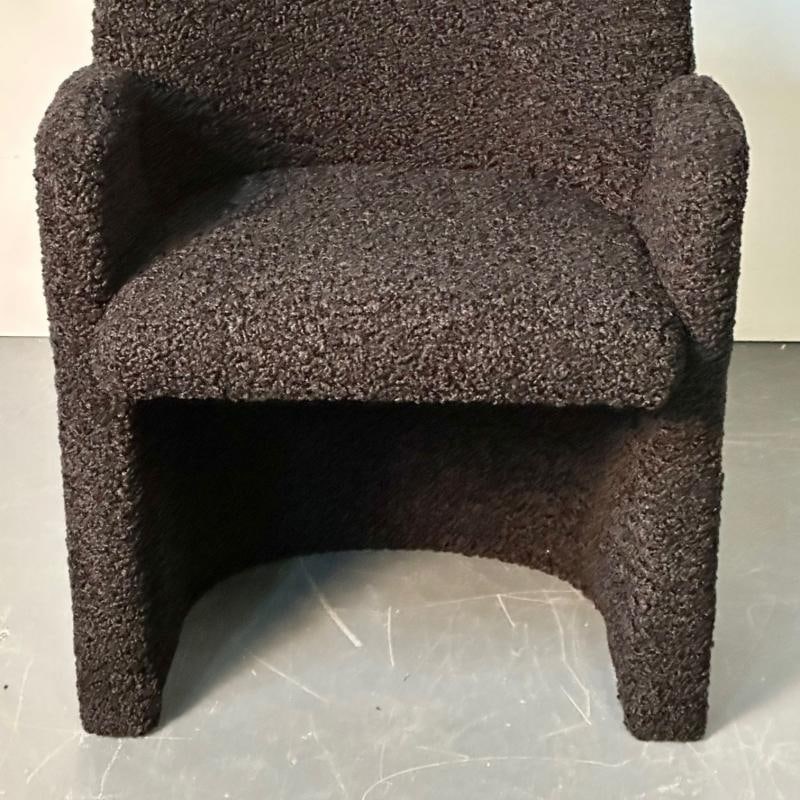 Single Mid-Century Modern Style Arm / Lounge Chair, Black Boucle, Organic Form - 11